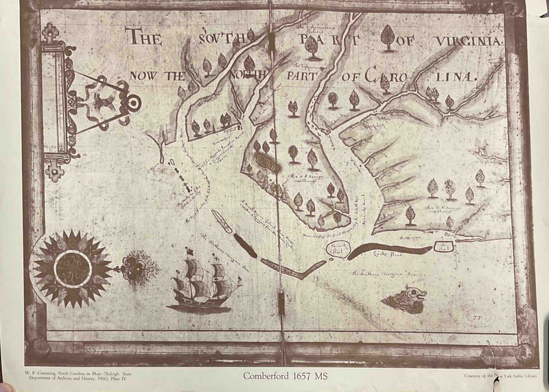 The south part of Virginia, now the north part of Carolina; map created by Nicholas Comberford, 1657