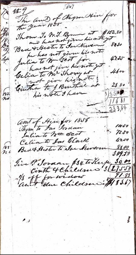 The Vanns routinely hired out the people they enslaved. On this page, John A. Vann listed the amount of hires, and who he hired to.