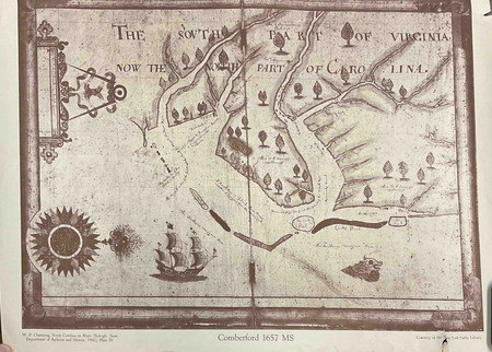 The south part of Virginia, now the north part of Carolina; map created by Nicholas Comberford, 1657