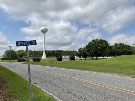 View from "Justice Dr," the road that passes in front of the entrance to the Rivers Correctional Institution that was operating from 2001 to 2021.