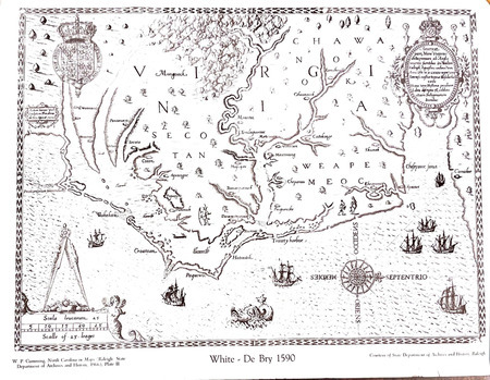 White Debry 1590 Map of the Carolinas